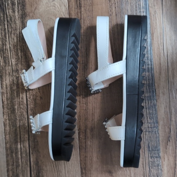 Schutz Ruth Embellished Leather Flatform Slingback Sandals Size 8.0 In White 1.5 - Picture 7 of 12